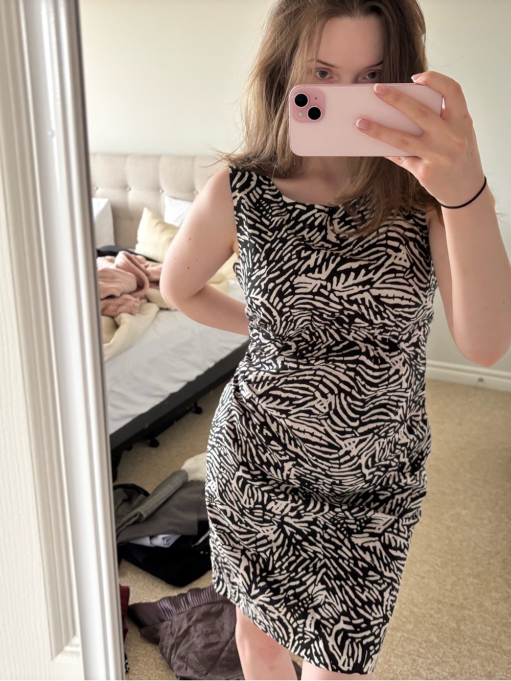 Y2K Black and Cream Zebra-Print Sleeveless Mini Dress
